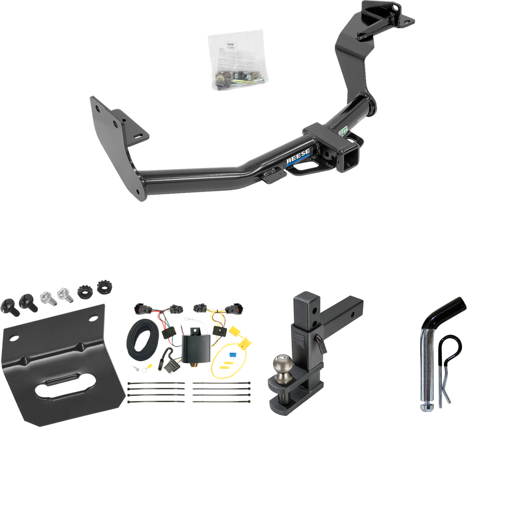 Fits 2016-2020 KIA Sorento Trailer Hitch Tow PKG w/ 4-Flat Wiring Harness + Adjustable Drop Rise Clevis Hitch Ball Mount w/ 2" Ball + Pin/Clip + Wiring Bracket (For w/I4 Engine Models) By Reese Towpower