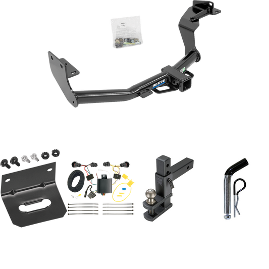 Fits 2016-2020 KIA Sorento Trailer Hitch Tow PKG w/ 4-Flat Wiring Harness + Adjustable Drop Rise Clevis Hitch Ball Mount w/ 2" Ball + Pin/Clip + Wiring Bracket (For w/I4 Engine Models) By Reese Towpower