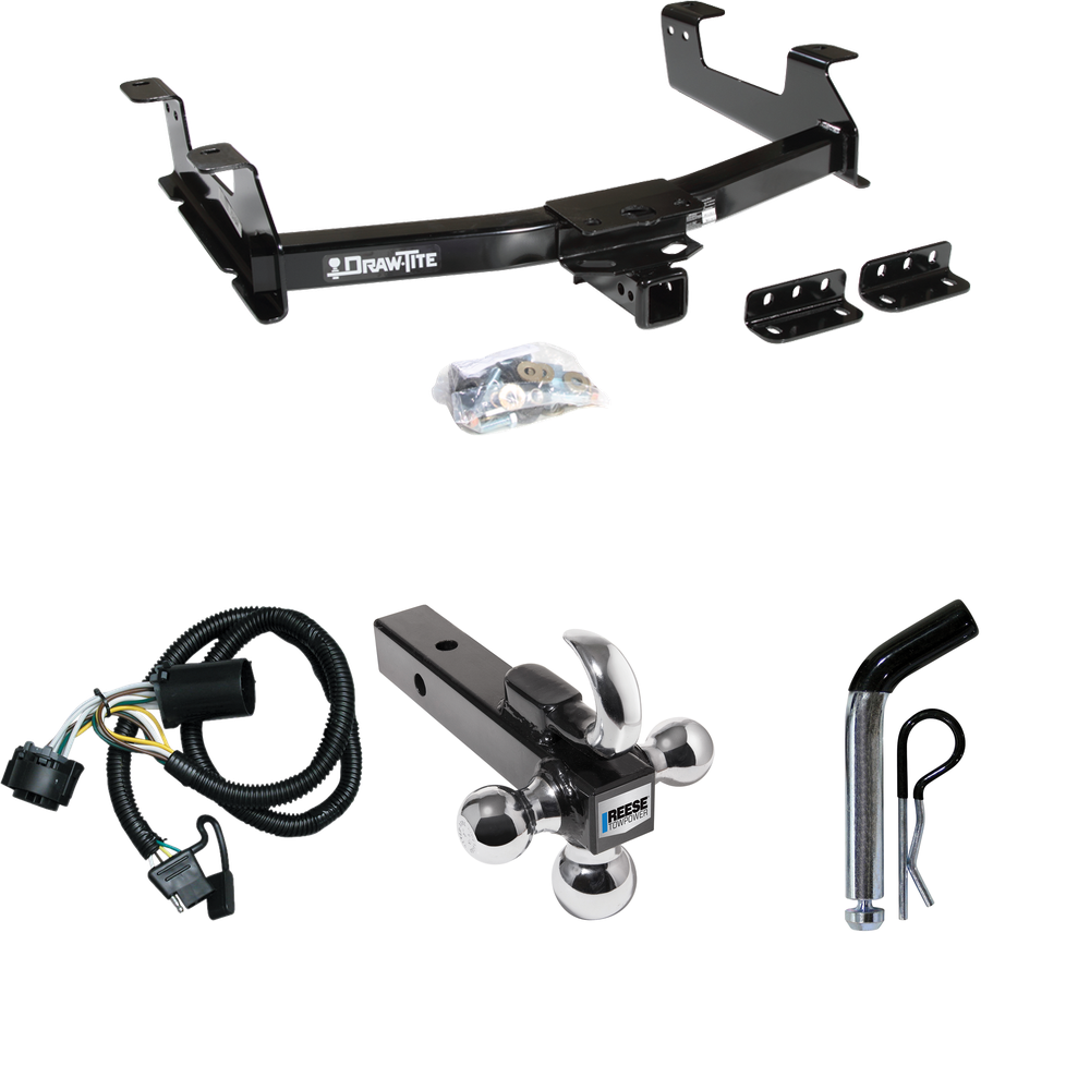 Fits 2011-2014 Chevrolet Silverado 3500 HD Trailer Hitch Tow PKG w/ 4-Flat Wiring + Triple Ball Ball Mount 1-7/8" & 2" & 2-5/16" Trailer Balls w/ Tow Hook + Pin/Clip By Draw-Tite