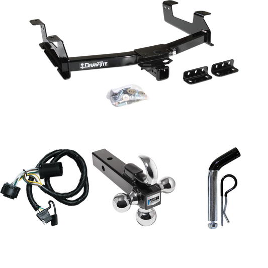 Fits 2011-2014 Chevrolet Silverado 3500 HD Trailer Hitch Tow PKG w/ 4-Flat Wiring + Triple Ball Ball Mount 1-7/8" & 2" & 2-5/16" Trailer Balls w/ Tow Hook + Pin/Clip By Draw-Tite