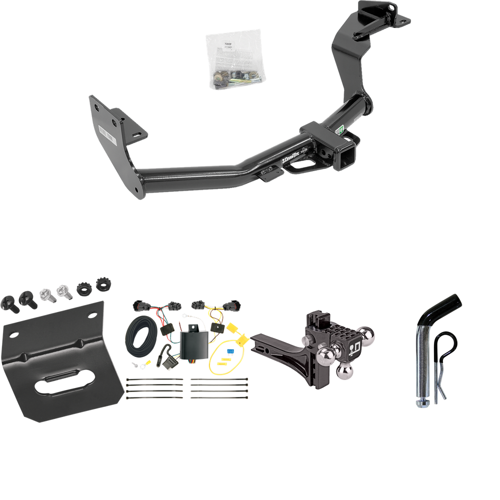 Fits 2016-2020 KIA Sorento Trailer Hitch Tow PKG w/ 4-Flat Wiring Harness + Adjustable Drop Rise Triple Ball Ball Mount 1-7/8" & 2" & 2-5/16" Trailer Balls + Pin/Clip + Wiring Bracket (For w/I4 Engine Models) By Draw-Tite