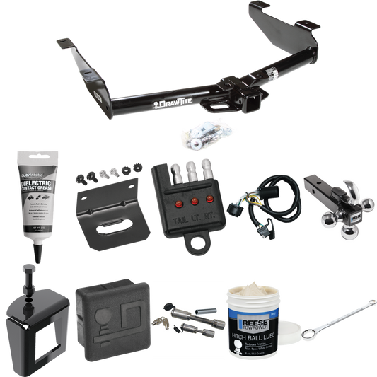 Fits 2007-2010 GMC Sierra 3500 HD Trailer Hitch Tow PKG w/ 4-Flat Wiring + Triple Ball Ball Mount 1-7/8" & 2" & 2-5/16" Trailer Balls w/ Tow Hook + Wiring Bracket + Hitch Cover + Dual Hitch & Coupler Locks + Wiring Tester + Ball Lube + Electric Greas