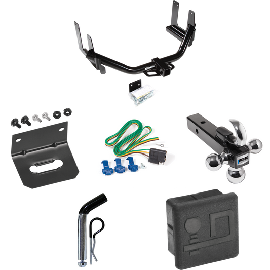 Fits 2004-2005 Ford F-150 Trailer Hitch Tow PKG w/ 4-Flat Wiring + Triple Ball Ball Mount 1-7/8" & 2" & 2-5/16" Trailer Balls w/ Tow Hook + Pin/Clip + Wiring Bracket + Hitch Cover By Draw-Tite