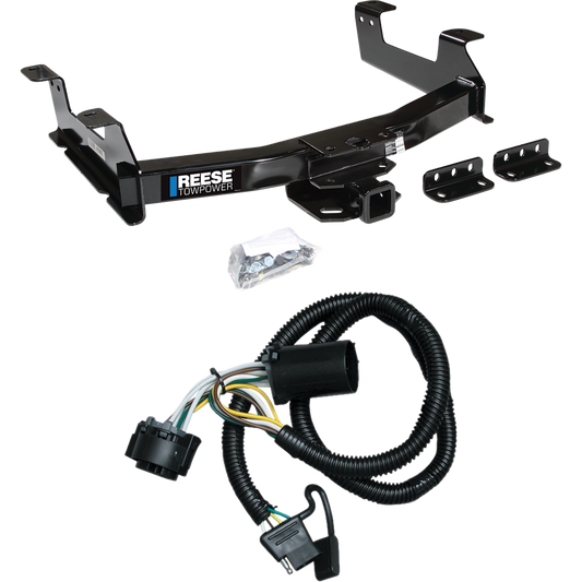 Fits 2011-2014 Chevrolet Silverado 3500 HD Trailer Hitch Tow PKG w/ 4-Flat Wiring Harness By Reese Towpower