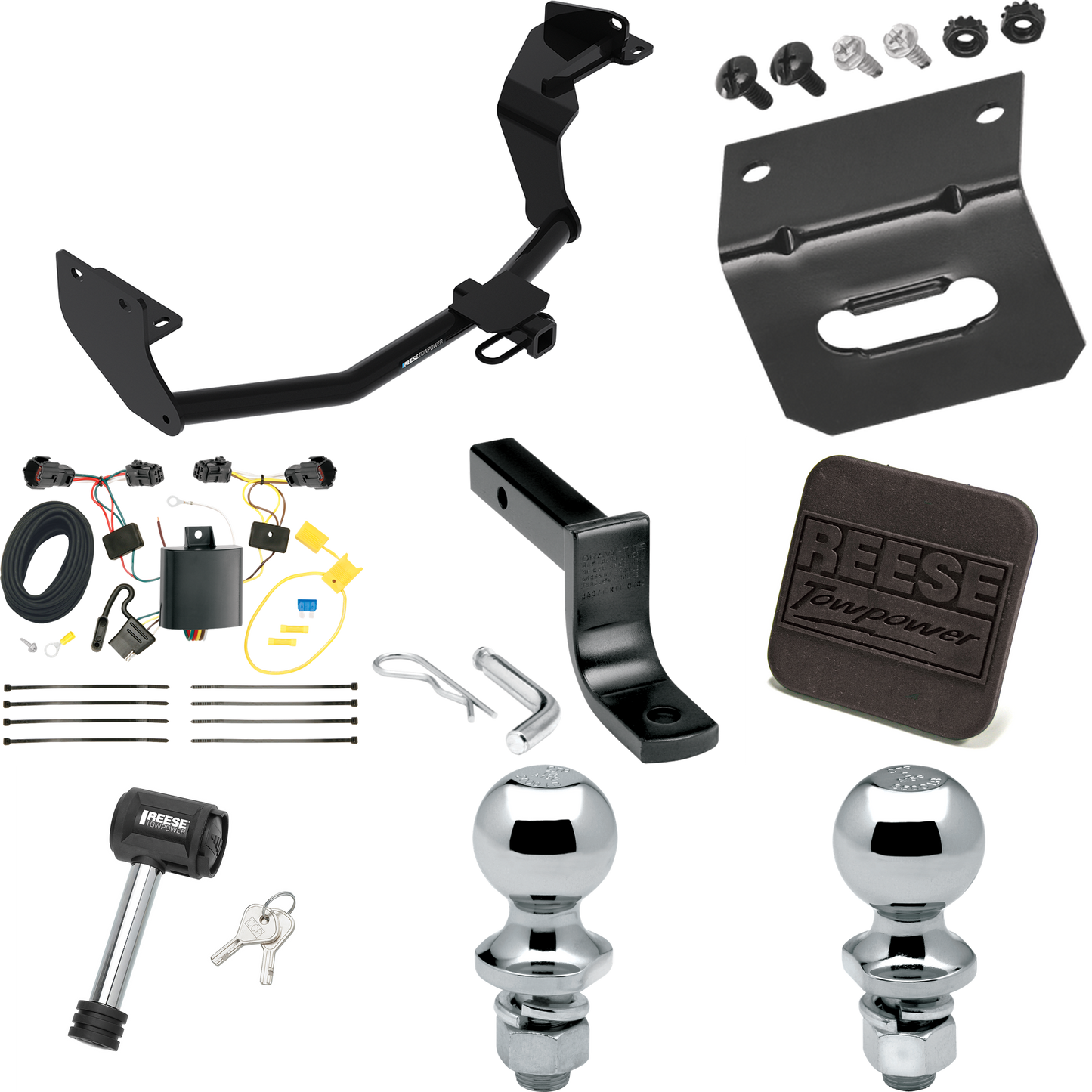 Se adapta al paquete de enganche de remolque KIA Sorento 2016-2020 con arnés de cableado de 4 planos + barra de tracción + bola de 1-7/8" + 2" + soporte de cableado + cubierta de enganche + bloqueo de enganche (para modelos con motor I4) Reese Towpower