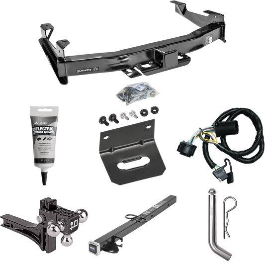 Fits 2007-2010 Chevrolet Silverado 3500 HD Trailer Hitch Tow PKG w/ 4-Flat Wiring Harness + 2-1/2" to 2" Adapter 24" Length + Adjustable Drop Rise Triple Ball Ball Mount 1-7/8" & 2" & 2-5/16" Trailer Balls + Pin/Clip + Wiring Bracket + Electric Greas