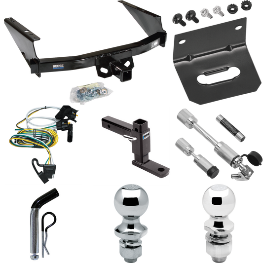 Fits 2004-2004 Ford F-150 Heritage Trailer Hitch Tow PKG w/ 4-Flat Wiring Harness + Adjustable Drop Rise Ball Mount + Pin/Clip + 2" Ball + 1-7/8" Ball + Dual Hitch & Coupler Locks (For Flareside Models) By Reese Towpower