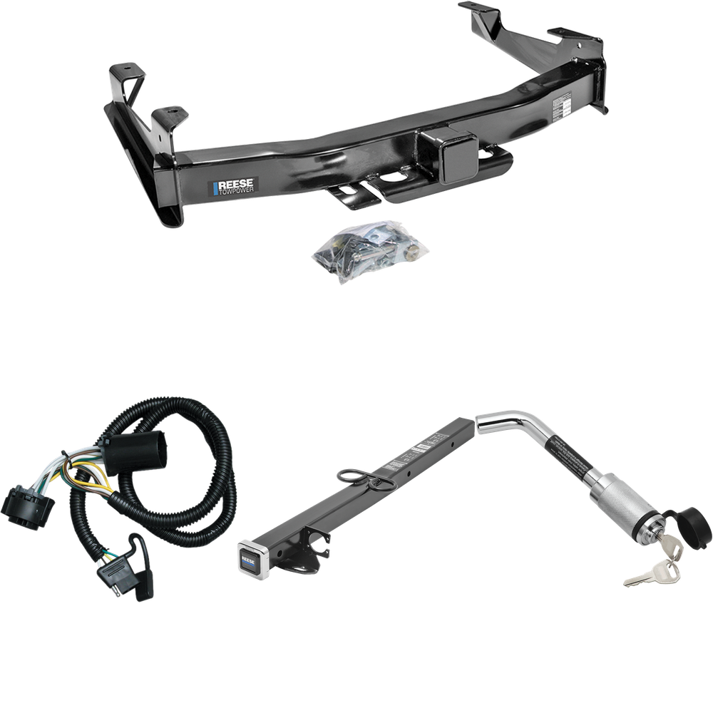 Se adapta al paquete de enganche de remolque GMC Sierra 2500 HD 2007-2010 con arnés de cableado plano de 4 + adaptador de 2-1/2" a 2" de 24" de longitud + bloqueo de enganche de Reese Towpower