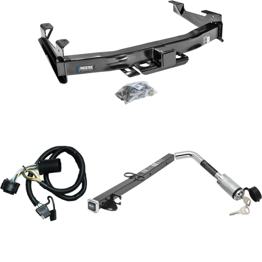 Se adapta al paquete de enganche de remolque GMC Sierra 2500 HD 2007-2010 con arnés de cableado plano de 4 + adaptador de 2-1/2" a 2" de 24" de longitud + bloqueo de enganche de Reese Towpower