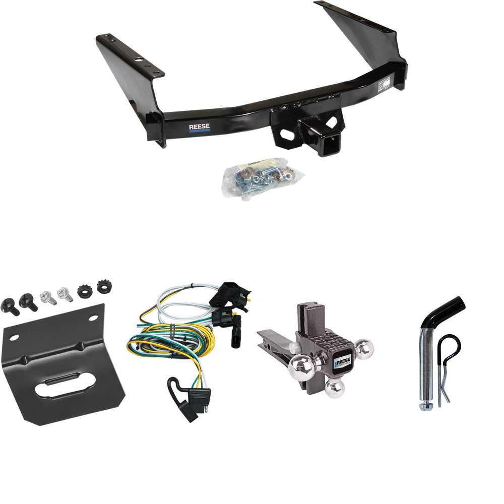 Fits 2004-2004 Ford F-150 Heritage Trailer Hitch Tow PKG w/ 4-Flat Wiring Harness + Adjustable Drop Rise Triple Ball Ball Mount 1-7/8" & 2" & 2-5/16" Trailer Balls + Pin/Clip + Wiring Bracket (For Flareside Models) By Reese Towpower