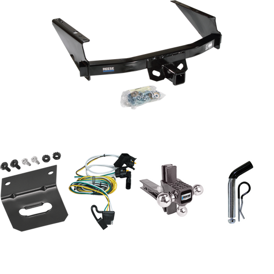 Fits 2004-2004 Ford F-150 Heritage Trailer Hitch Tow PKG w/ 4-Flat Wiring Harness + Adjustable Drop Rise Triple Ball Ball Mount 1-7/8" & 2" & 2-5/16" Trailer Balls + Pin/Clip + Wiring Bracket (For Flareside Models) By Reese Towpower