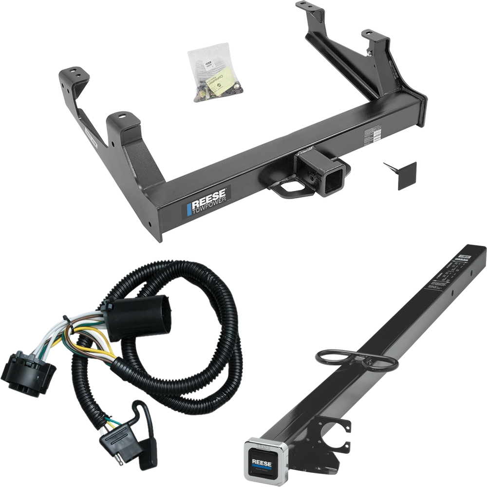 Fits 2015-2019 Chevrolet Silverado 2500 HD Trailer Hitch Tow PKG w/ 4-Flat Wiring Harness + 2-1/2" to 2" Adapter 41" Length By Reese Towpower