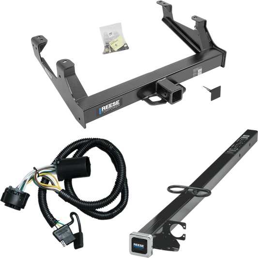 Fits 2015-2019 Chevrolet Silverado 2500 HD Trailer Hitch Tow PKG w/ 4-Flat Wiring Harness + 2-1/2" to 2" Adapter 41" Length By Reese Towpower