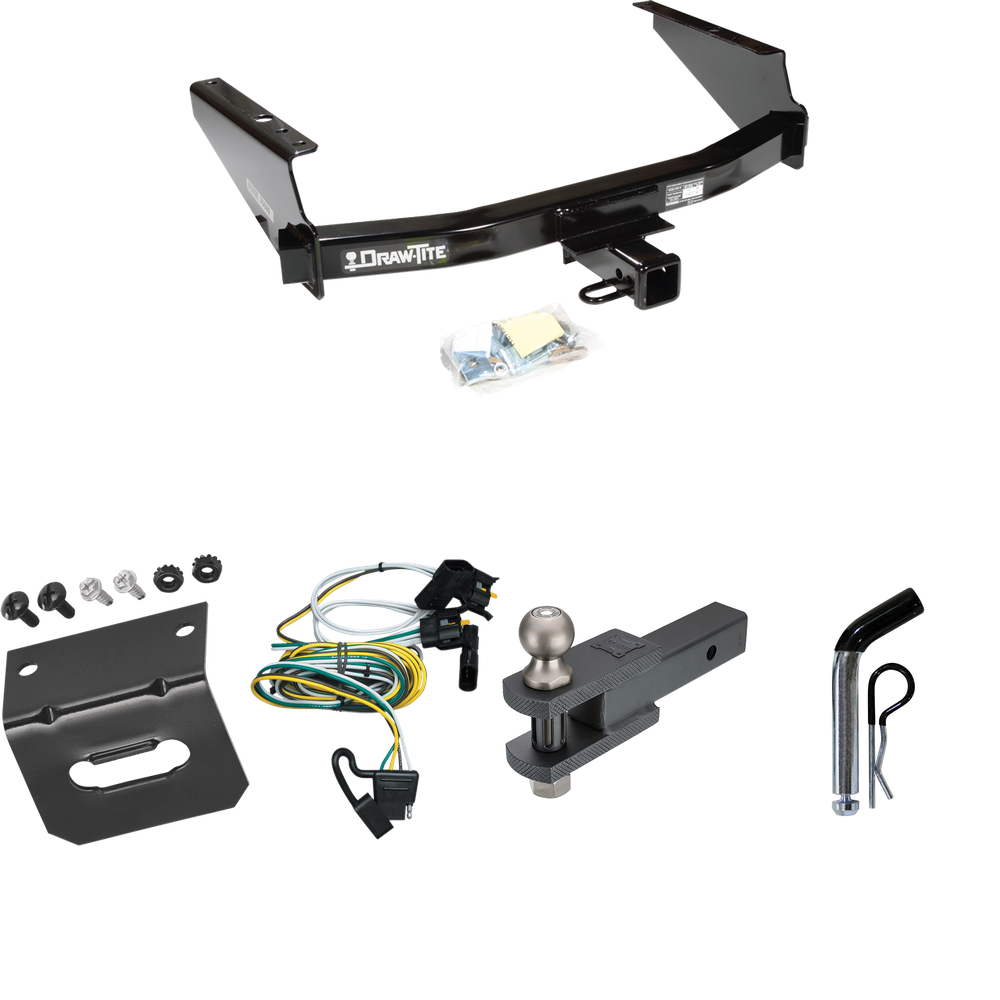 Fits 2004-2004 Ford F-150 Heritage Trailer Hitch Tow PKG w/ 4-Flat Wiring Harness + Clevis Hitch Ball Mount w/ 2" Ball + Pin/Clip + Wiring Bracket (For Flareside Models) By Draw-Tite