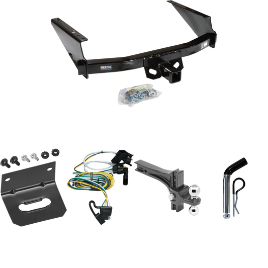 Fits 2004-2004 Ford F-150 Heritage Trailer Hitch Tow PKG w/ 4-Flat Wiring Harness + Dual Adjustable Drop Rise Ball Ball Mount 2" & 2-5/16" Trailer Balls + Pin/Clip + Wiring Bracket (For Flareside Models) By Reese Towpower