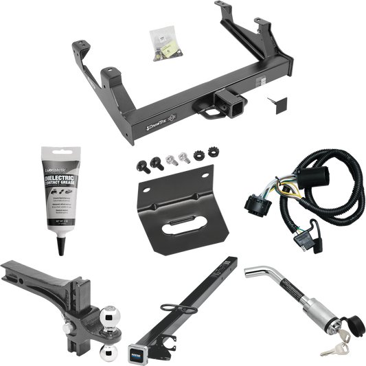 Fits 2015-2019 GMC Sierra 3500 HD Trailer Hitch Tow PKG w/ 4-Flat Wiring Harness + 2-1/2" to 2" Adapter 41" Length + Adjustable Drop Rise Dual Ball Ball Mount 2" & 2-5/16" Trailer Balls + Hitch Lock + Wiring Bracket + Electric Grease By Draw-Tite