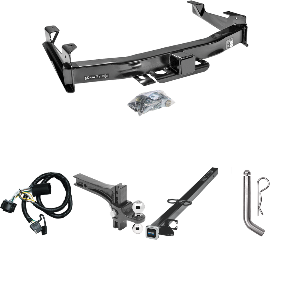 Fits 2007-2010 Chevrolet Silverado 2500 HD Trailer Hitch Tow PKG w/ 4-Flat Wiring Harness + 2-1/2" to 2" Adapter 41" Length + Adjustable Drop Rise Dual Ball Ball Mount 2" & 2-5/16" Trailer Balls + Pin/Clip By Draw-Tite