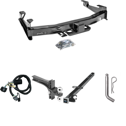 Fits 2007-2010 Chevrolet Silverado 2500 HD Trailer Hitch Tow PKG w/ 4-Flat Wiring Harness + 2-1/2" to 2" Adapter 41" Length + Adjustable Drop Rise Dual Ball Ball Mount 2" & 2-5/16" Trailer Balls + Pin/Clip By Draw-Tite