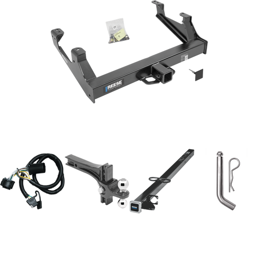 Fits 2015-2019 Chevrolet Silverado 2500 HD Trailer Hitch Tow PKG w/ 4-Flat Wiring Harness + 2-1/2" to 2" Adapter 41" Length + Adjustable Drop Rise Dual Ball Ball Mount 2" & 2-5/16" Trailer Balls + Pin/Clip By Reese Towpower