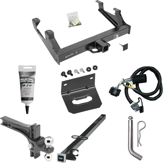 Fits 2015-2019 GMC Sierra 3500 HD Trailer Hitch Tow PKG w/ 4-Flat Wiring Harness + 2-1/2" to 2" Adapter 41" Length + Adjustable Drop Rise Dual Ball Ball Mount 2" & 2-5/16" Trailer Balls + Pin/Clip + Wiring Bracket + Electric Grease By Draw-Tite