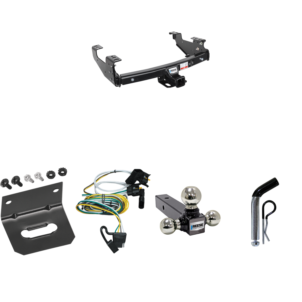 Fits 1997-2003 Ford F-150 Trailer Hitch Tow PKG w/ 4-Flat Wiring Harness + Triple Ball Ball Mount 1-7/8" & 2" & 2-5/16" Trailer Balls + Pin/Clip + Wiring Bracket (For Flareside Models) By Reese Towpower