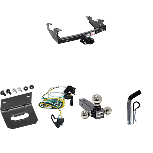 Fits 1997-2003 Ford F-150 Trailer Hitch Tow PKG w/ 4-Flat Wiring Harness + Triple Ball Ball Mount 1-7/8" & 2" & 2-5/16" Trailer Balls + Pin/Clip + Wiring Bracket (For Flareside Models) By Reese Towpower