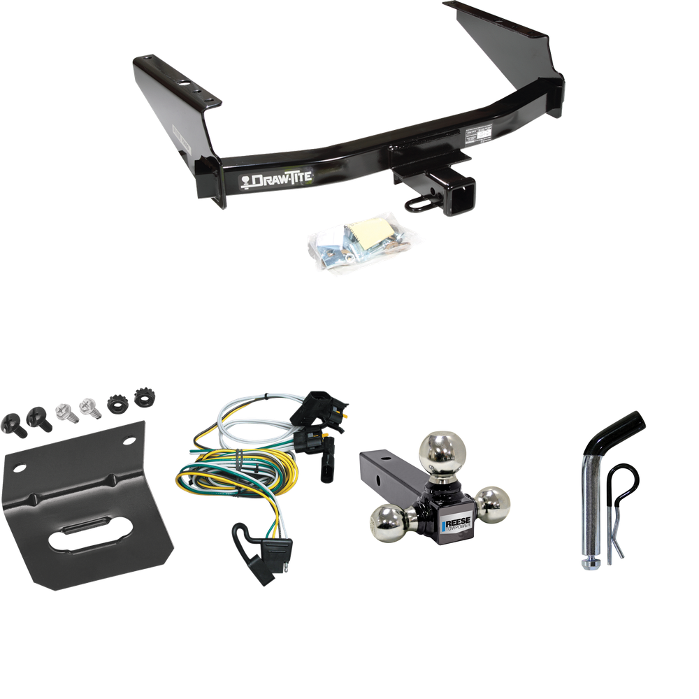 Fits 1997-2003 Ford F-150 Trailer Hitch Tow PKG w/ 4-Flat Wiring Harness + Triple Ball Ball Mount 1-7/8" & 2" & 2-5/16" Trailer Balls + Pin/Clip + Wiring Bracket (For Flareside Models) By Draw-Tite