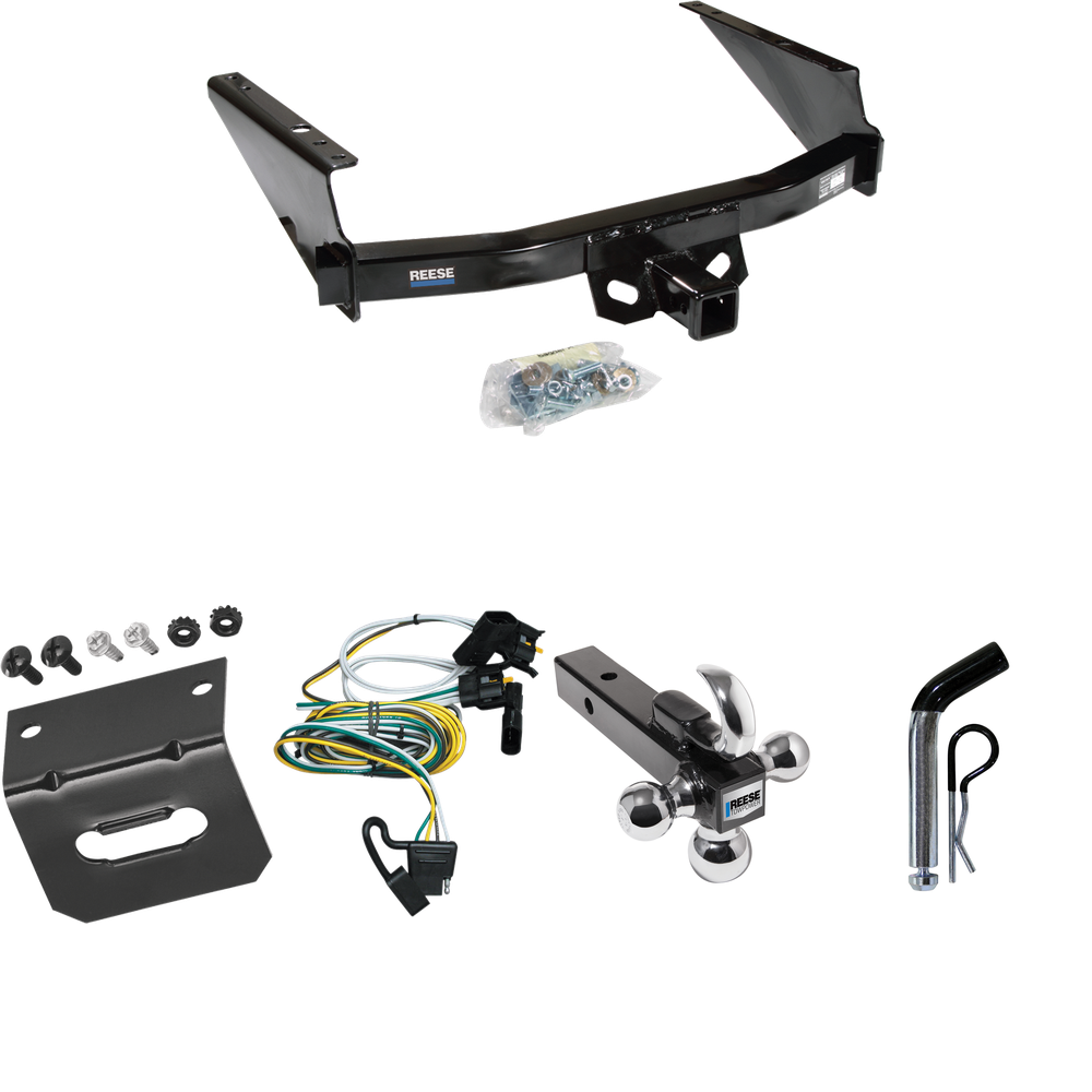 Fits 2004-2004 Ford F-150 Heritage Trailer Hitch Tow PKG w/ 4-Flat Wiring Harness + Triple Ball Ball Mount 1-7/8" & 2" & 2-5/16" Trailer Balls w/ Tow Hook + Pin/Clip + Wiring Bracket (For Flareside Models) By Reese Towpower