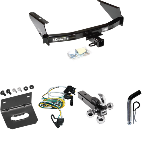 Fits 2004-2004 Ford F-150 Heritage Trailer Hitch Tow PKG w/ 4-Flat Wiring Harness + Triple Ball Ball Mount 1-7/8" & 2" & 2-5/16" Trailer Balls w/ Tow Hook + Pin/Clip + Wiring Bracket (For Flareside Models) By Draw-Tite