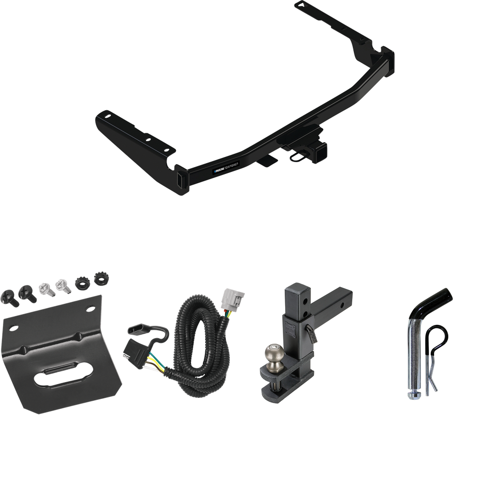 Fits 2018-2019 Lexus RX350L Trailer Hitch Tow PKG w/ 4-Flat Wiring Harness + Adjustable Drop Rise Clevis Hitch Ball Mount w/ 2" Ball + Pin/Clip + Wiring Bracket (For Prepped w/Factory Tow Plug (See Instructions Prior to Installation) Except w/Twin-Ti