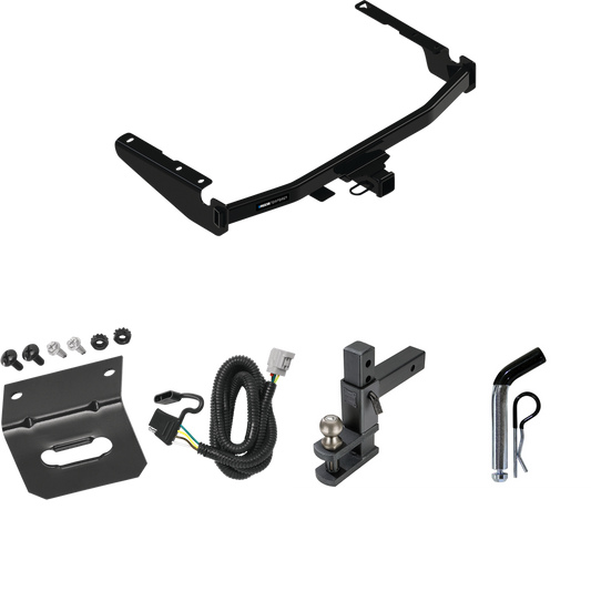 Fits 2018-2019 Lexus RX350L Trailer Hitch Tow PKG w/ 4-Flat Wiring Harness + Adjustable Drop Rise Clevis Hitch Ball Mount w/ 2" Ball + Pin/Clip + Wiring Bracket (For Prepped w/Factory Tow Plug (See Instructions Prior to Installation) Except w/Twin-Ti