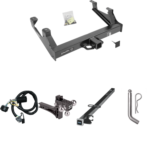 Fits 2015-2019 GMC Sierra 3500 HD Trailer Hitch Tow PKG w/ 4-Flat Wiring Harness + 2-1/2" to 2" Adapter 41" Length + Adjustable Drop Rise Triple Ball Ball Mount 1-7/8" & 2" & 2-5/16" Trailer Balls + Pin/Clip By Draw-Tite