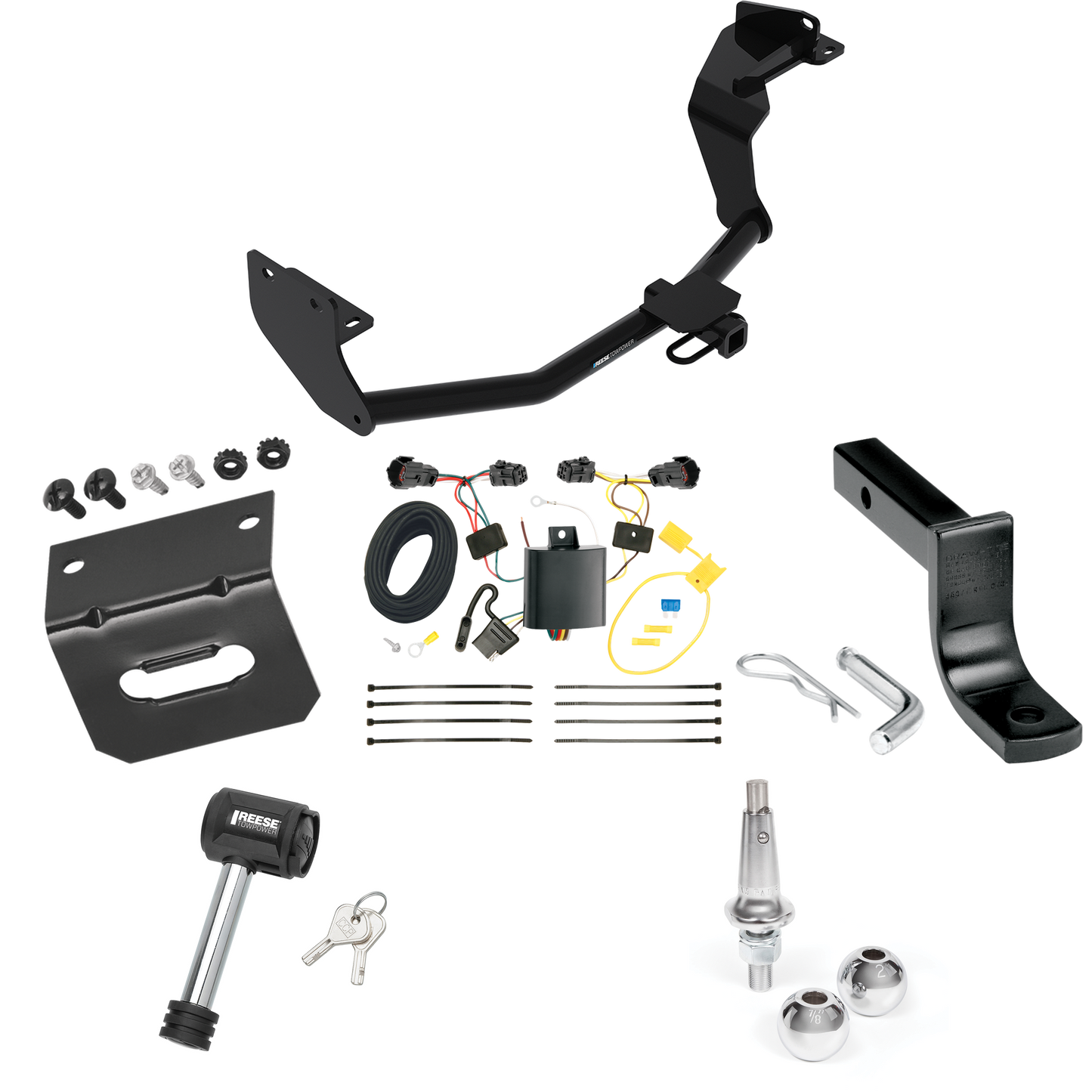 Se adapta al paquete de enganche de remolque KIA Sorento 2016-2020 con arnés de cableado de 4 planos + barra de tracción + bolas intercambiables de 1-7/8" y 2" + soporte de cableado + bloqueo de enganche (para modelos con motor I4) de Reese Towpower