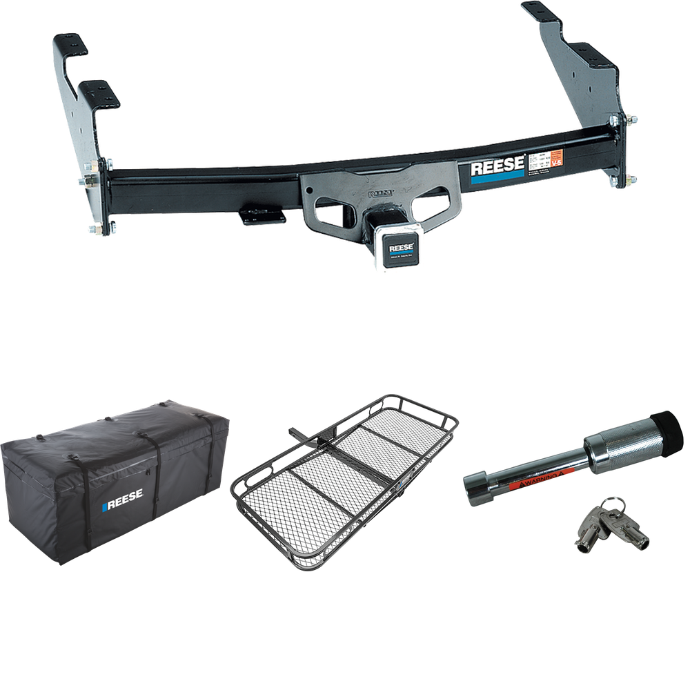 Fits 1997-1999 Ford F-250 Trailer Hitch Tow PKG w/ 60" x 24" Cargo Carrier + Cargo Bag + Hitch Lock (For Styleside Models) By Reese Towpower