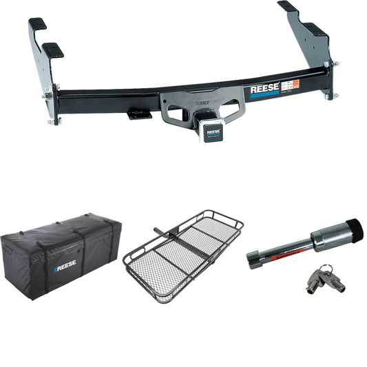 Fits 1997-1999 Ford F-250 Trailer Hitch Tow PKG w/ 60" x 24" Cargo Carrier + Cargo Bag + Hitch Lock (For Styleside Models) By Reese Towpower