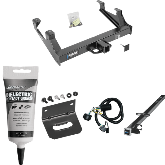 Fits 2015-2019 Chevrolet Silverado 3500 HD Trailer Hitch Tow PKG w/ 4-Flat Wiring Harness + 2-1/2" to 2" Adapter 41" Length + Wiring Bracket + Electric Grease By Reese Towpower