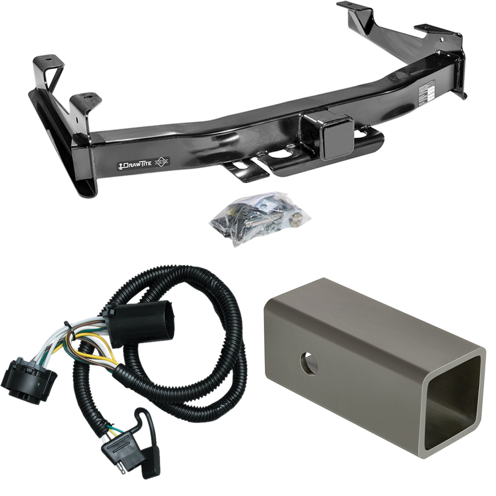 Fits 2007-2010 Chevrolet Silverado 2500 HD Trailer Hitch Tow PKG w/ 4-Flat Wiring Harness + 2-1/2" to 2" Adapter 6" Length By Draw-Tite