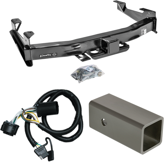 Fits 2007-2010 Chevrolet Silverado 2500 HD Trailer Hitch Tow PKG w/ 4-Flat Wiring Harness + 2-1/2" to 2" Adapter 6" Length By Draw-Tite