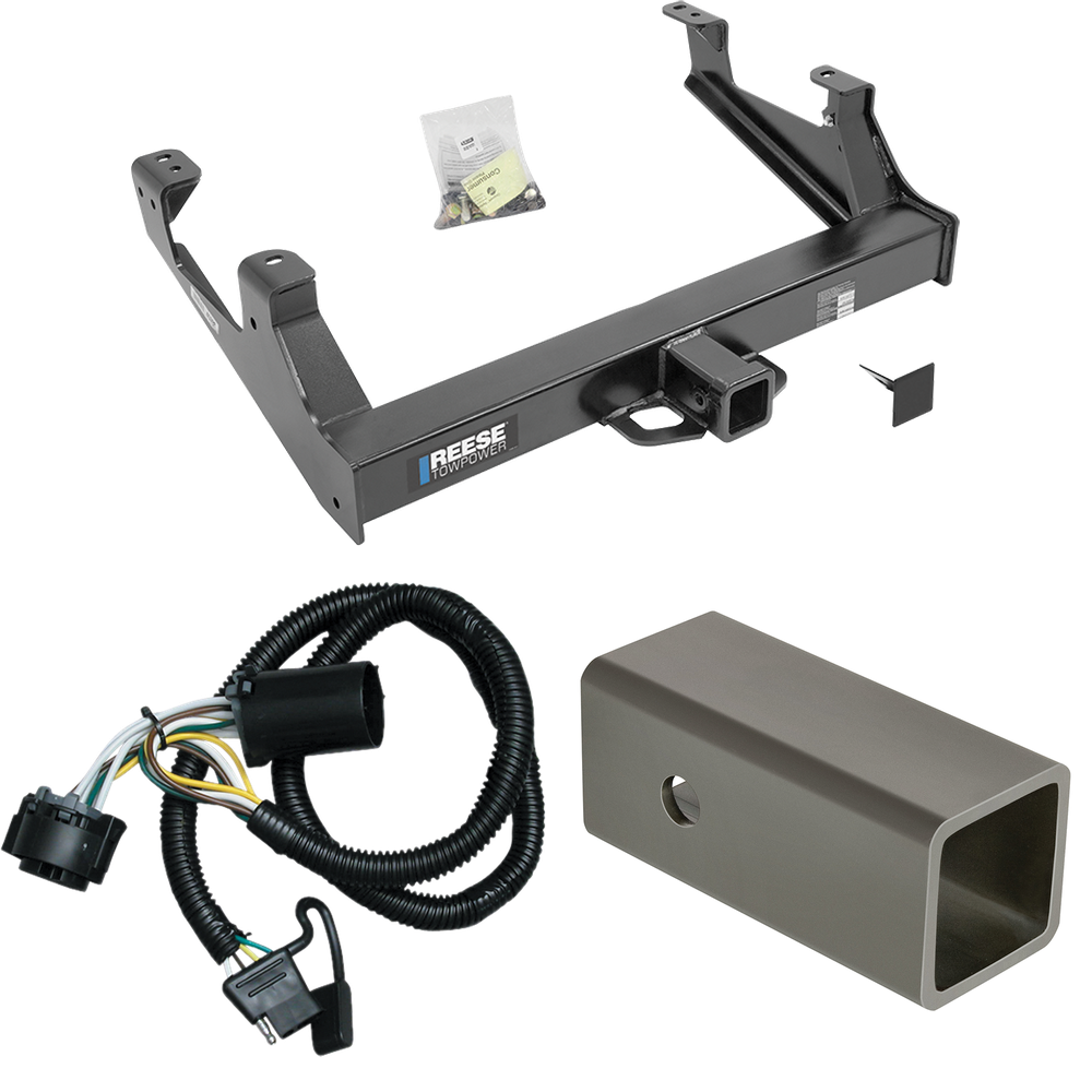 Fits 2015-2019 Chevrolet Silverado 2500 HD Trailer Hitch Tow PKG w/ 4-Flat Wiring Harness + 2-1/2" to 2" Adapter 6" Length By Reese Towpower