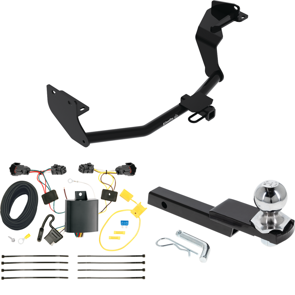 Fits 2016-2020 KIA Sorento Trailer Hitch Tow PKG w/ 4-Flat Wiring Harness + Interlock Starter Kit w/ 2" Ball 1-1/4" Drop 3/4" Rise (For w/I4 Engine Models) By Draw-Tite