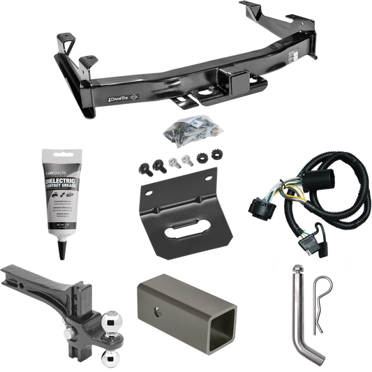 Fits 2007-2010 GMC Sierra 2500 HD Trailer Hitch Tow PKG w/ 4-Flat Wiring Harness + 2-1/2" to 2" Adapter 6" Length + Adjustable Drop Rise Dual Ball Ball Mount 2" & 2-5/16" Trailer Balls + Pin/Clip + Wiring Bracket + Electric Grease By Draw-Tite