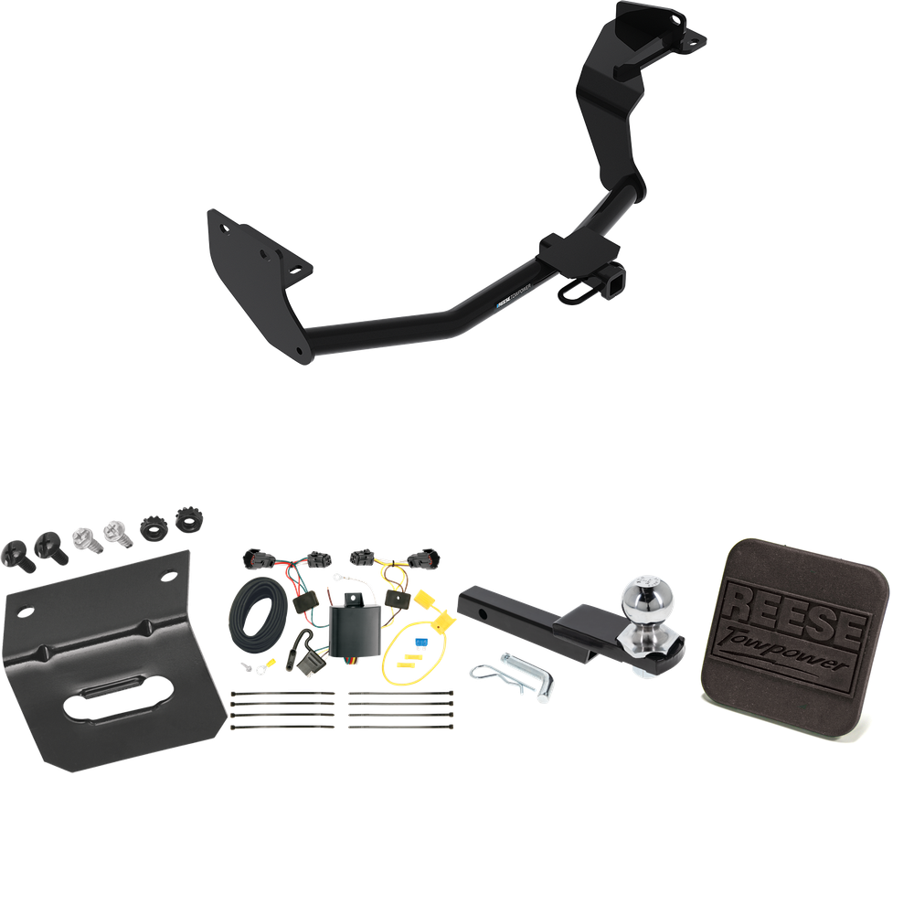 Fits 2016-2020 KIA Sorento Trailer Hitch Tow PKG w/ 4-Flat Wiring Harness + Interlock Starter Kit w/ 2" Ball 1-1/4" Drop 3/4" Rise + Wiring Bracket + Hitch Cover (For w/I4 Engine Models) By Reese Towpower