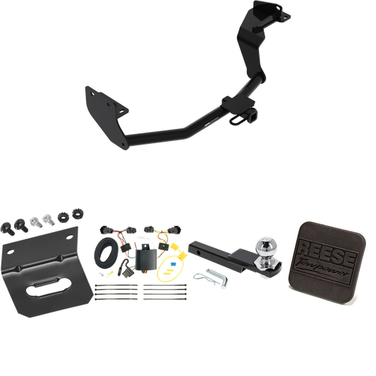 Fits 2016-2020 KIA Sorento Trailer Hitch Tow PKG w/ 4-Flat Wiring Harness + Interlock Starter Kit w/ 2" Ball 1-1/4" Drop 3/4" Rise + Wiring Bracket + Hitch Cover (For w/I4 Engine Models) By Reese Towpower