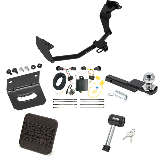 Fits 2016-2020 KIA Sorento Trailer Hitch Tow PKG w/ 4-Flat Wiring Harness + Interlock Starter Kit w/ 2" Ball 1-1/4" Drop 3/4" Rise + Wiring Bracket + Hitch Cover + Hitch Lock (For w/I4 Engine Models) By Reese Towpower