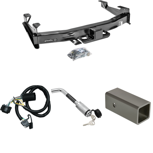 Fits 2007-2010 Chevrolet Silverado 3500 HD Trailer Hitch Tow PKG w/ 4-Flat Wiring Harness + 2-1/2" to 2" Adapter 6" Length + Hitch Lock By Draw-Tite