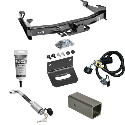 Fits 2007-2010 Chevrolet Silverado 2500 HD Trailer Hitch Tow PKG w/ 4-Flat Wiring Harness + 2-1/2" to 2" Adapter 6" Length + Hitch Lock + Wiring Bracket + Electric Grease By Reese Towpower