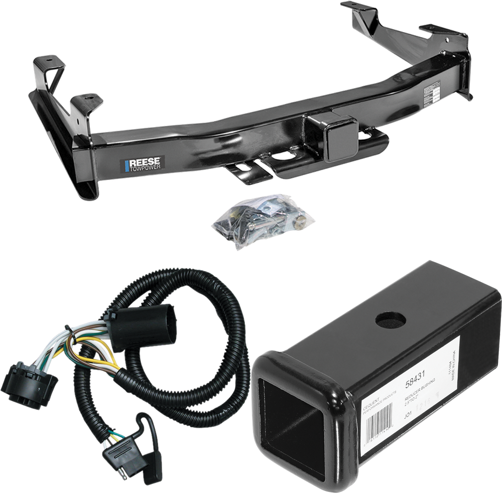 Fits 2007-2010 GMC Sierra 3500 HD Trailer Hitch Tow PKG w/ 4-Flat Wiring Harness + 2-1/2" to 2" Adapter 7" Length By Reese Towpower