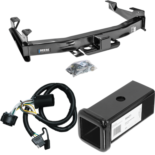 Fits 2007-2010 GMC Sierra 3500 HD Trailer Hitch Tow PKG w/ 4-Flat Wiring Harness + 2-1/2" to 2" Adapter 7" Length By Reese Towpower