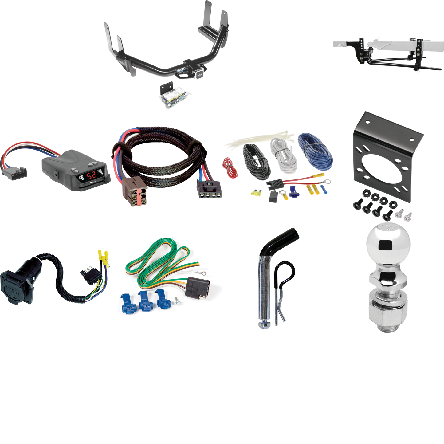 Fits 2006-2006 Lincoln Mark LT Trailer Hitch Tow PKG w/ 8K Round Bar Weight Distribution Hitch w/ 2-5/16" Ball + 2" Ball + Pin/Clip + Tekonsha Brakeman IV Brake Control + Plug & Play BC Adapter + 7-Way RV Wiring (For (Built Before 8/2005) Models) By