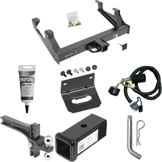 Fits 2015-2019 Chevrolet Silverado 2500 HD Trailer Hitch Tow PKG w/ 4-Flat Wiring Harness + 2-1/2" to 2" Adapter 7" Length + Adjustable Drop Rise Dual Ball Ball Mount 2" & 2-5/16" Trailer Balls + Pin/Clip + Wiring Bracket + Electric Grease By Draw-Ti